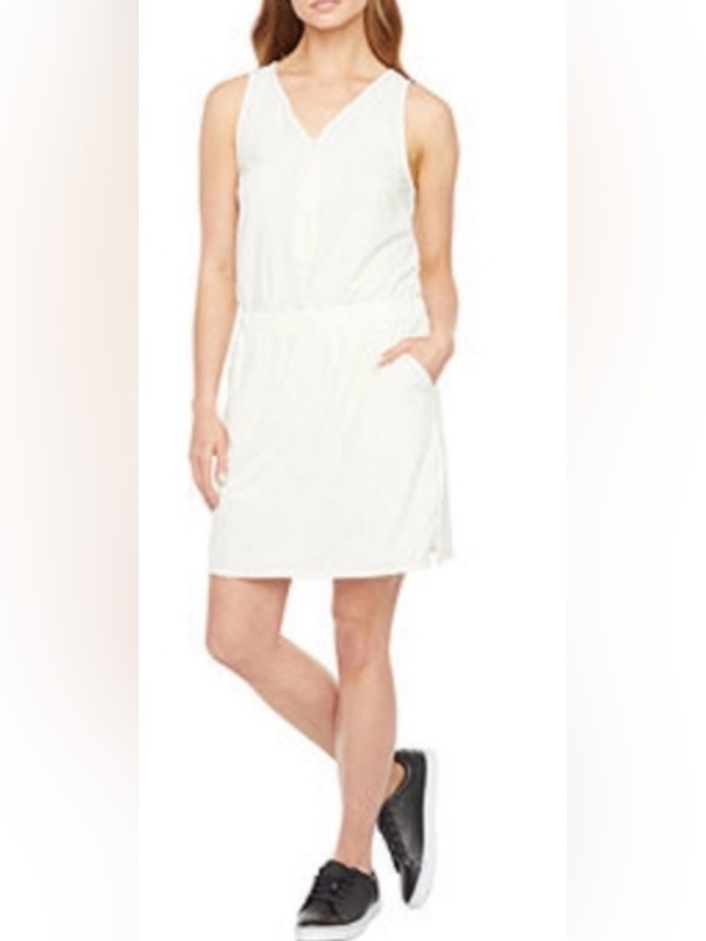STYLUS NEW Cream Sleeveless Zip-Front Mini Dress, Shorts Underneath